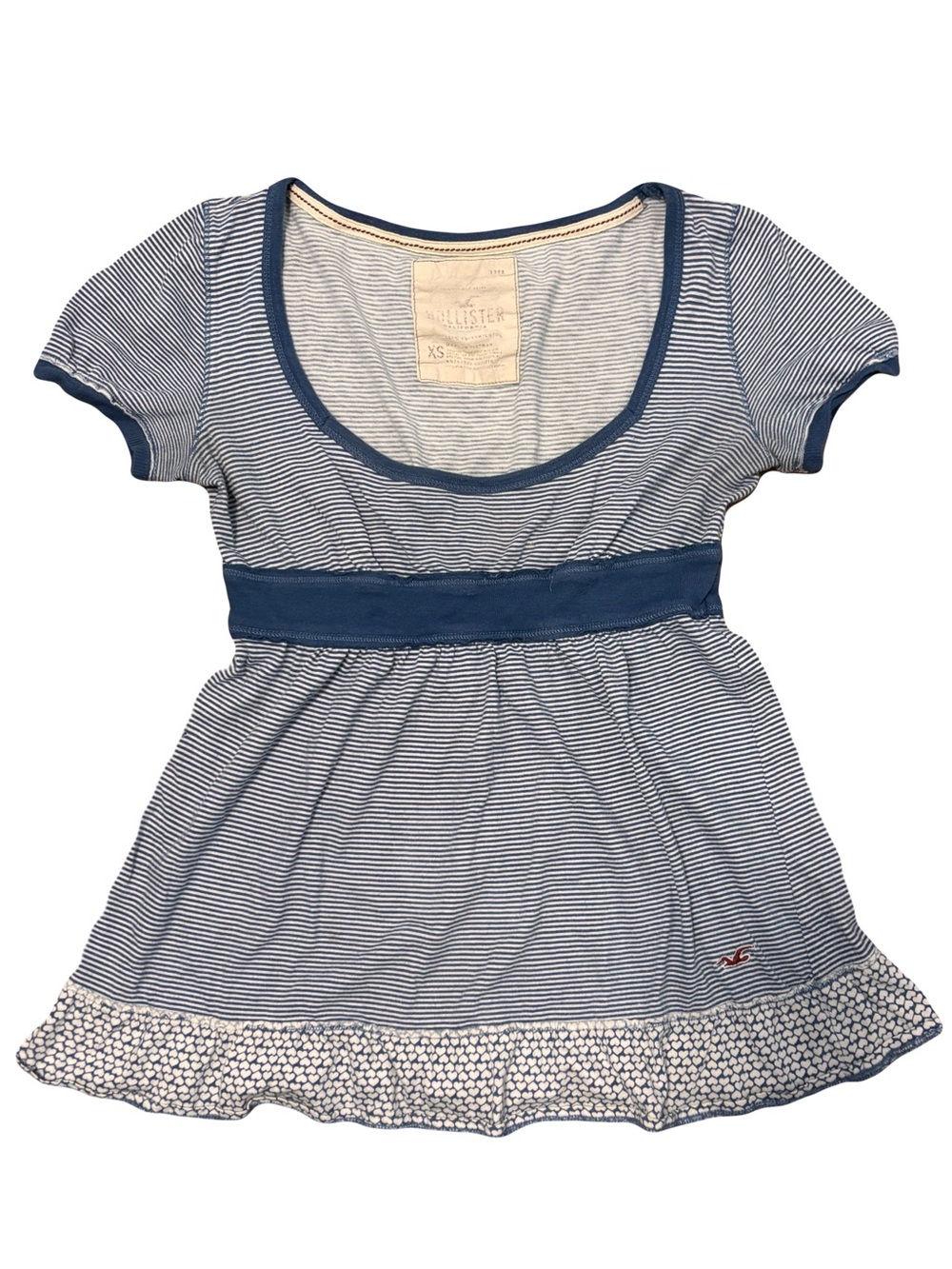 RARE Y2K Early 2000’s Striped Hollister Babydoll Top With Heart Pattern